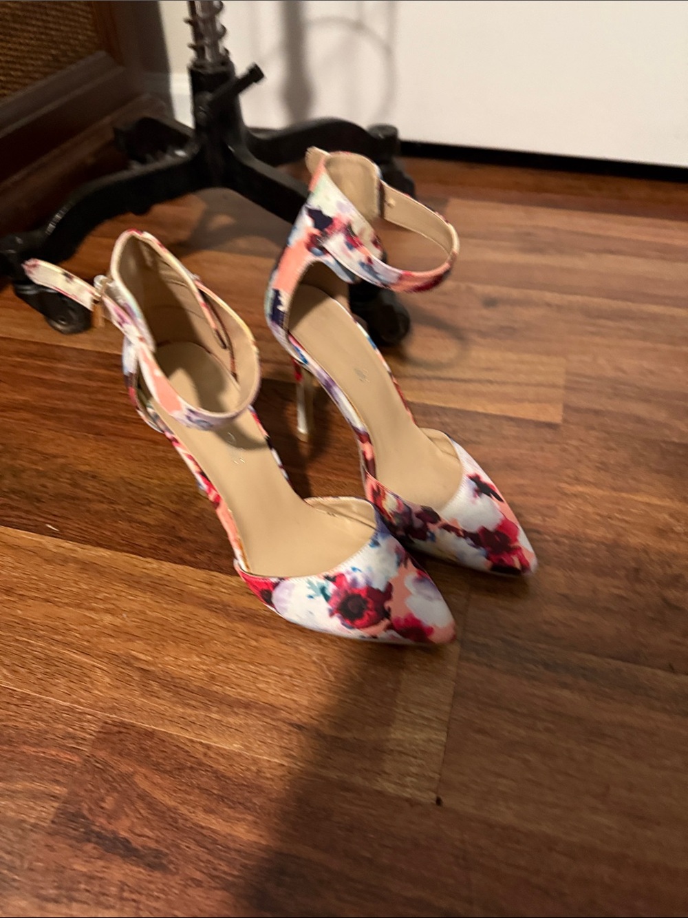 Nine West Floral Ankle-Strap Pointed Heels - White Multi